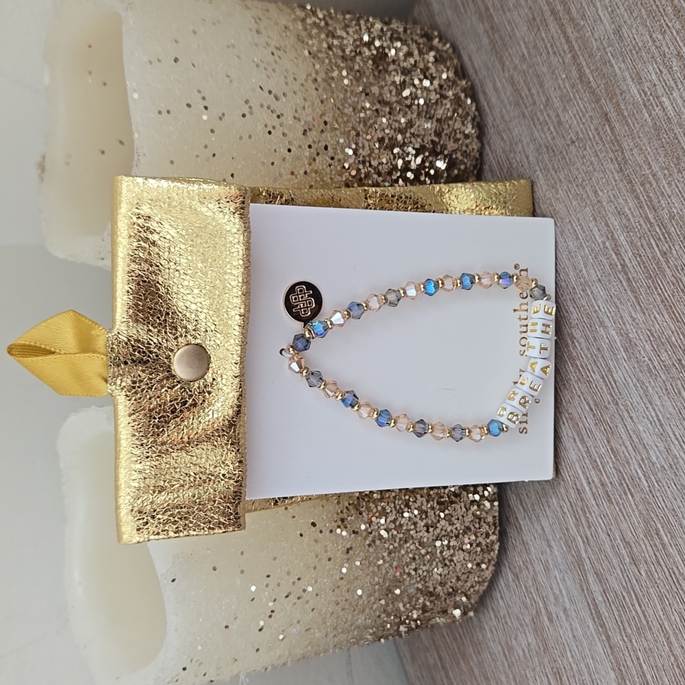 NEW Simply Southern Beaded 'Breathe' Bracelet Blue & Gold - Picture 2 of 4